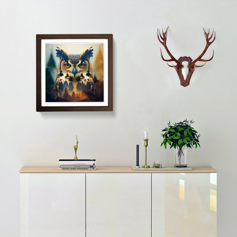 Owl Double Exposure - Framed Print, Walnut
