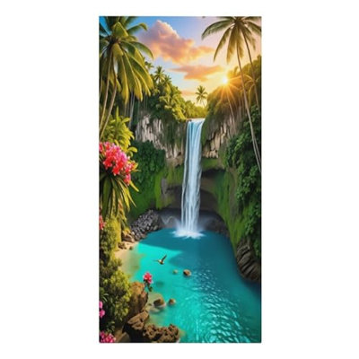 Très grande serviette de plage en microfibre Tropical Waterfall, serviettes de piscine à séchage rapide sans sable, drap de bain léger et absorbant pour les vacances de natation de voyage, 32 x 63 po et un sac en toile de style chinois gratuit est inclus