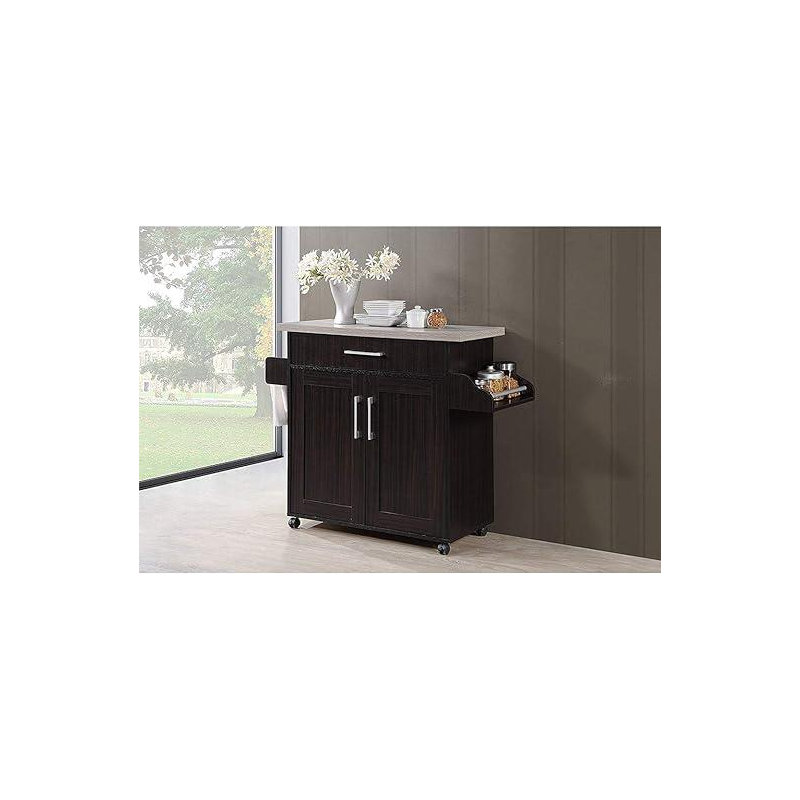 Albizu Wood Kitchen Island, Black/Grey