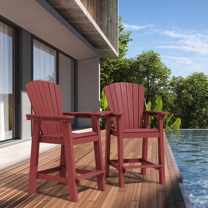 Red Tall Adirondack Chair Set with Connecting Tray