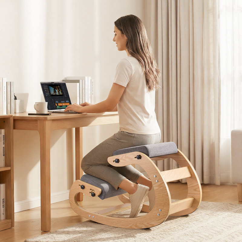 Adjustable Height Ergonomic Stool, Natural, Grey