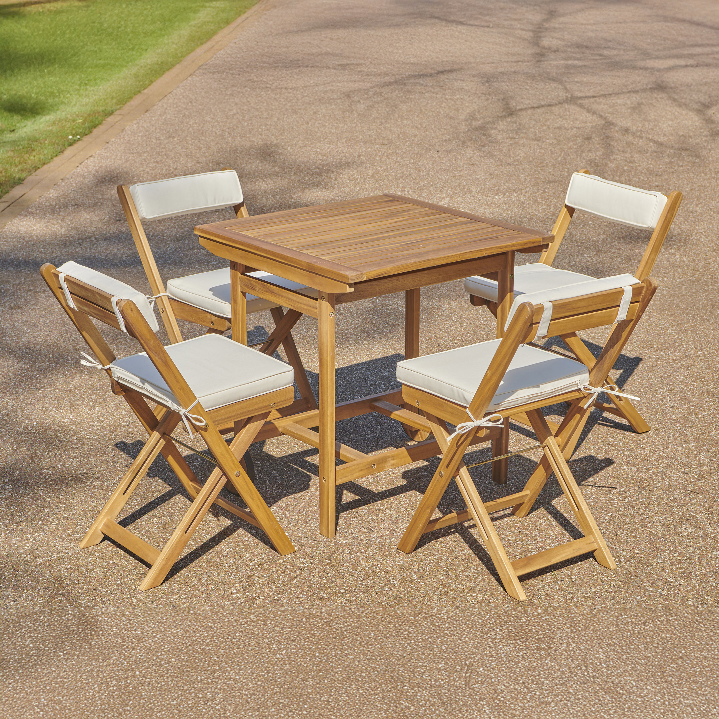 Lily Manor 5-Piece Folding Wooden Patio Garden Seaford Dining Set, 4 ...