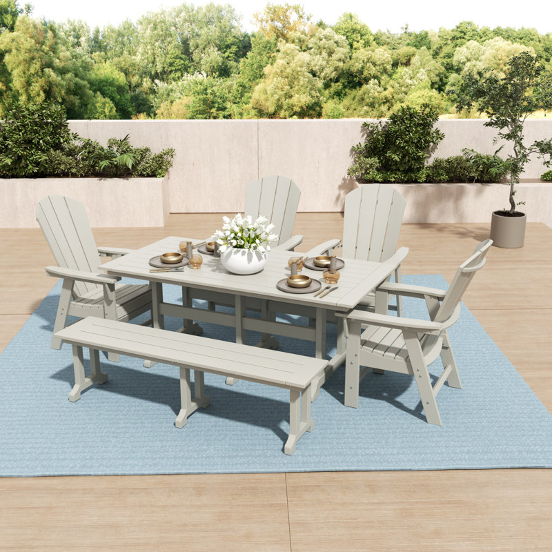 Laguna 6 - Person Patio Dining Set with Rectangular Table, Sand