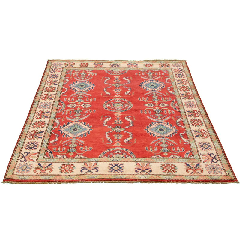 Tapis unique en laine noué à la main rouge Gazni des années 2010 de 5 pi 2 po x 6 pi 5 po Qaiden