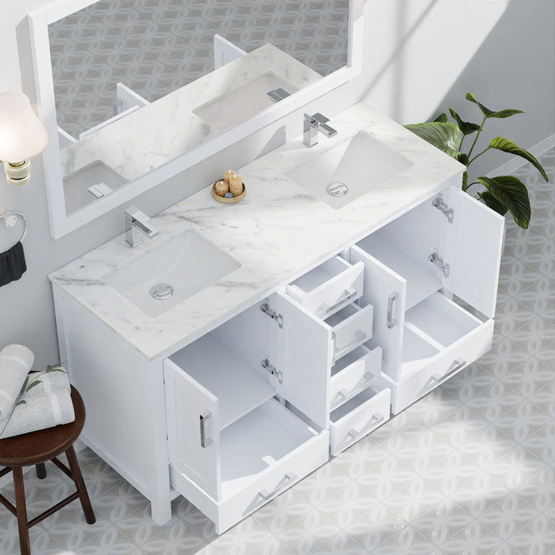 Meuble-lavabo double blanc l 60 po x P 22 po et miroir 58 po