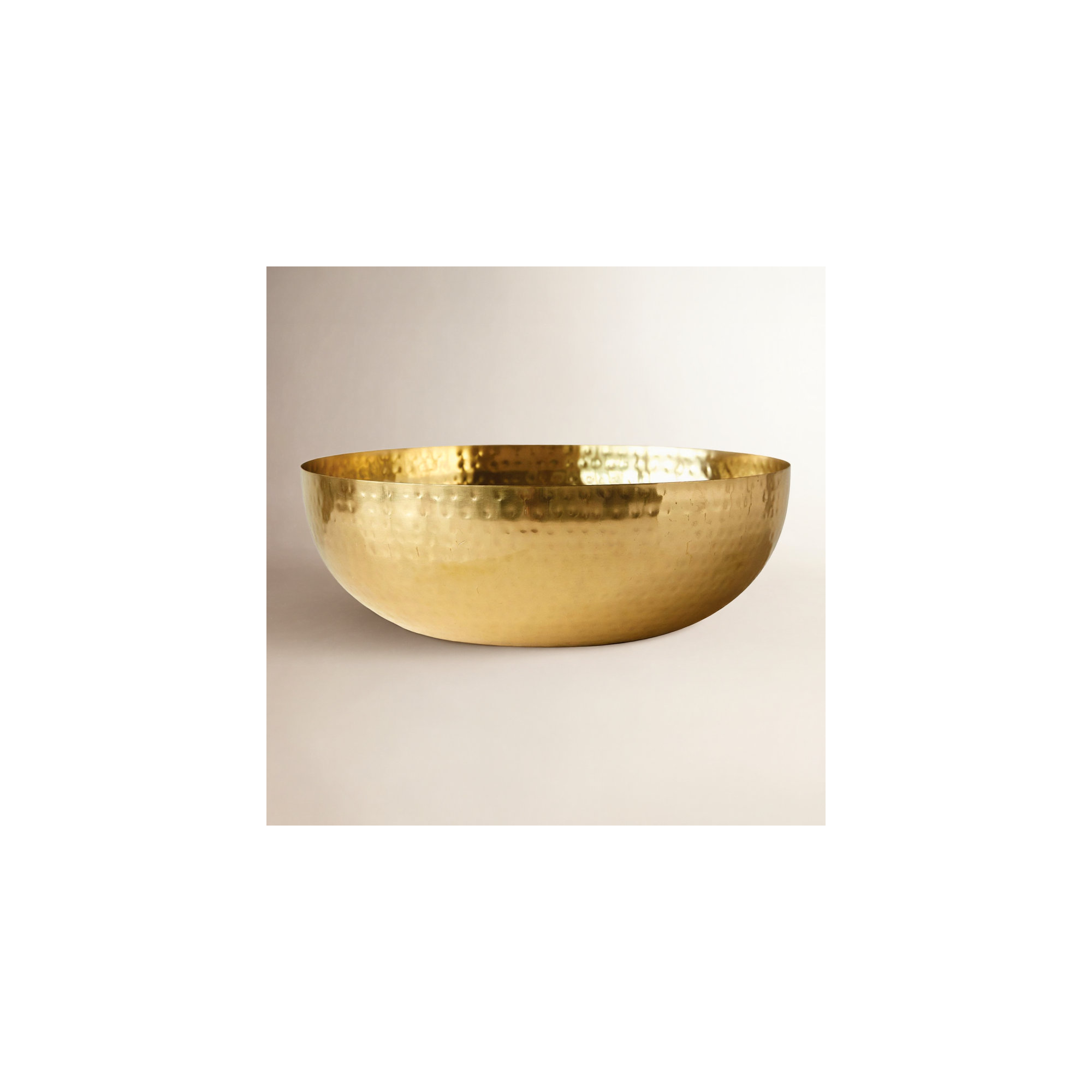 Rosy 14" Round Hammered Metal Bowl, Gold