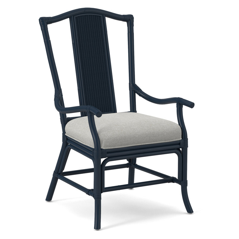 Drury Lane Slat Back Dining Arm Chair, Navy, Light Blue Performance Fabric; 0851-55