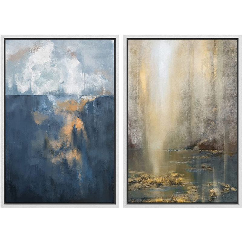Ensemble de 2 peintures encadrées sur toile, H 24 po x l 32 po x P 1,5 po, Blanc