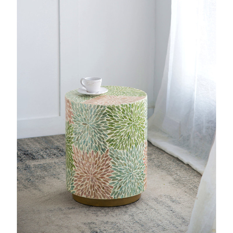 D14x18" Cylindrical Garden Capiz Stool, Accent Side Table
