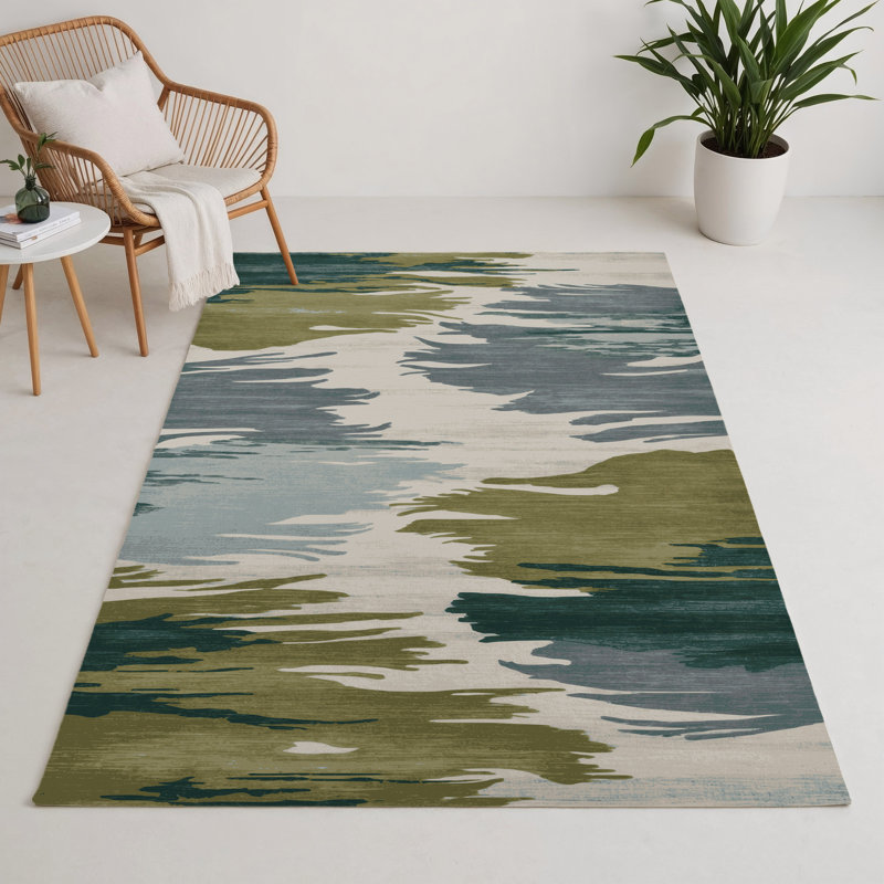 Tapis intérieur et extérieur brun Watercolor, Rectangle 5 pi x 7 pi