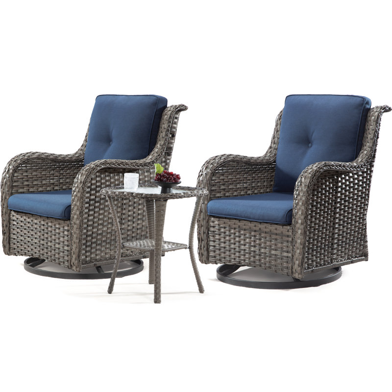 Blalock Wicker 2 - Person Patio Conversation Set with Cushions, Blue