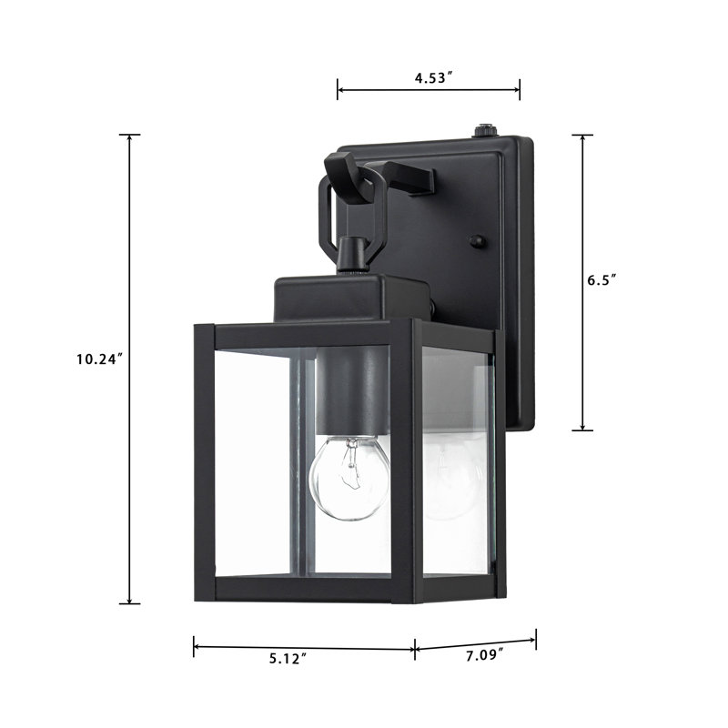 Black 10" H Outdoor Wall Lantern with Dusk to Dawn Sensor Light, Transparent
