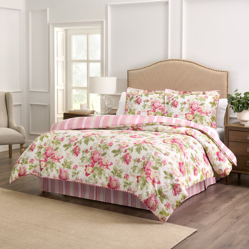 Waverly Forever Peony 4-Piece 100% Cotton Comforter Set, Queen Comforter +  3 Additional Pieces, Floral