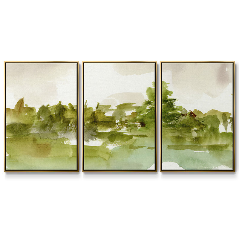 Morning Retreat II - 3 pièces, reproduction encadrée sur toile, Or, H 24 po x l 48 po x P 2 po