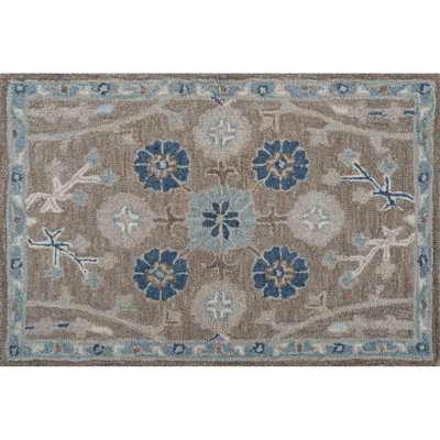Wren Hand-Tufted Microloop Pile Wool Traditional Area Rug Timber Taupe Blue-Gray Beige