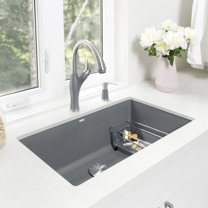 Precis SILGRANIT 32" L X 19" W Super Single Undermount Kitchen SInk, Cinder