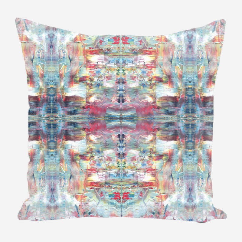 Coussin décoratif en lin Gypsy By John Beard, 9 po x 9 po, Carré, Vert / rose abstrait