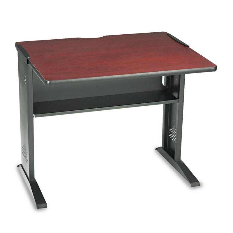 Reversible Black and Mahogany Laminate Workstation with Steel Frame