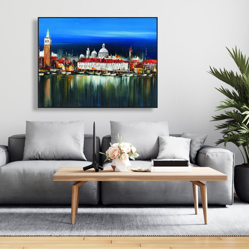 City by Night Canvas | Blue Building Reflection Home Decor