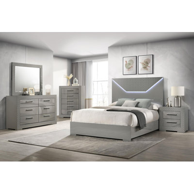 Lumet 5-piece Eastern King Bedroom Set Grey High Gloss