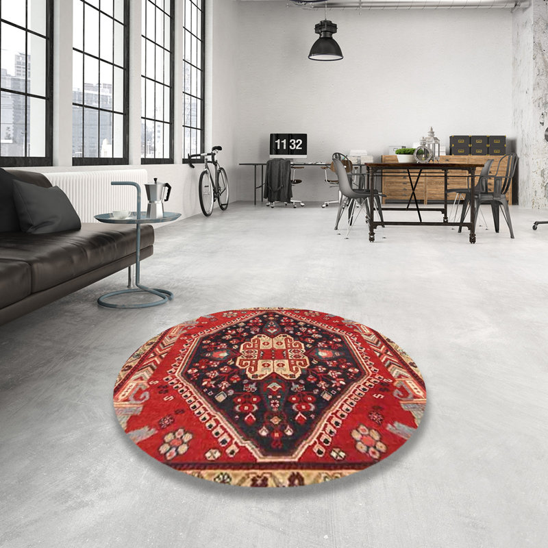 Tapis traditionnel rouge / noir, Rond 4 pi