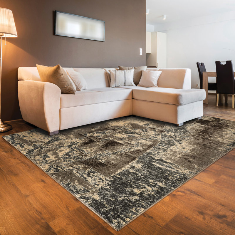 Baylen Abstract Gray/Beige Area Rug, Rectangle 5' x 7'6"