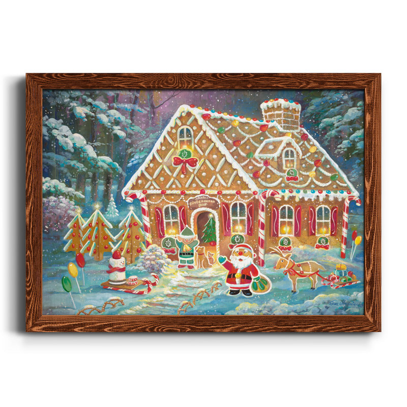 «Santa's Ginger Workshop» - Toile encadrée de qualité supérieure - prête à être accrochée, H 37,5 po x l 27,5 po x P 1,5 po