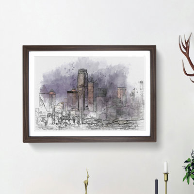 Dallas Texas Skyline at Dusk in Abstract - Picture Frame Graphic Art Print
