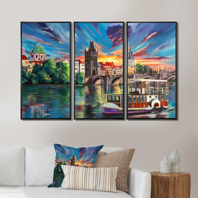 " Cityview Of Prague By Sunset " 3 - Pieces Painting Print