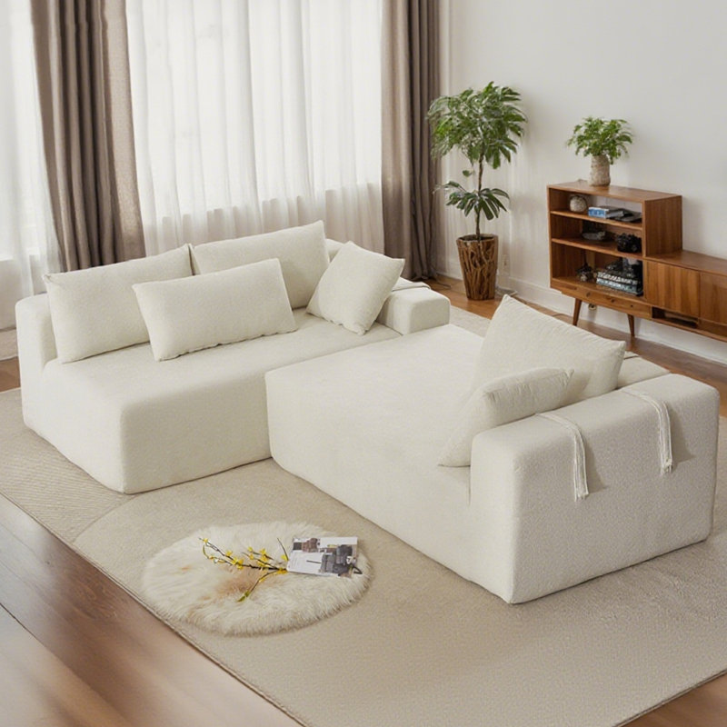 Canapé modulaire Boneless 108 po avec méridienne gauche / droite et 6 coussins, Chenille beige, Orienté à gauche (vu de face)