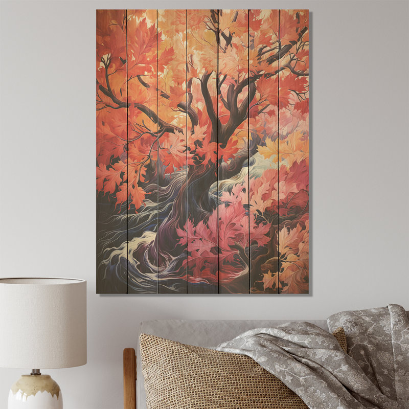 Arbre fauve rose sauvage d'Afrique - arbre africain sur bois, H 32 po x l 24 po