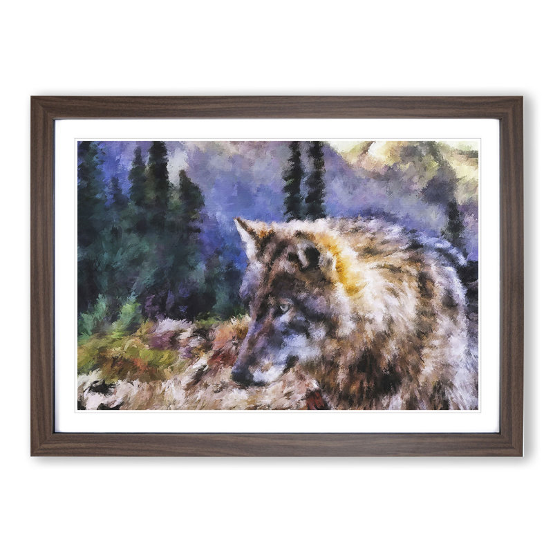 Abstract Wolf Vol.4 - Picture Frame Graphic Art, 27cm H x 36cm W x 2cm D, Walnut Framed
