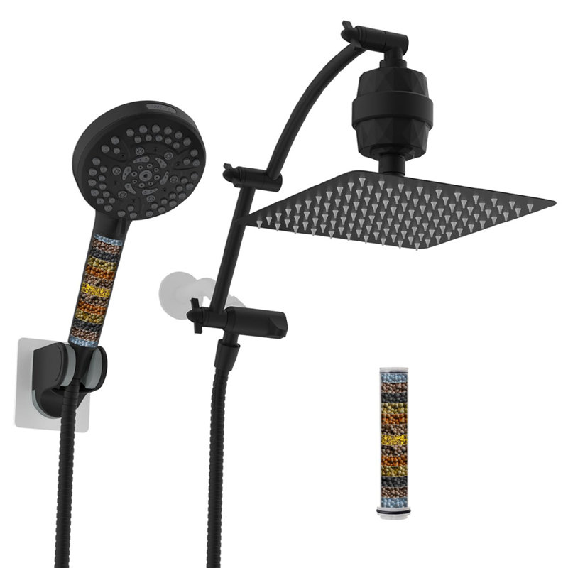 10'' Dual Filtered Rainfall Shower Head Combo, Handheld Shower Head With 16'' Adjustable Extension Arm, 20 Stage Shower Filter, 10-Spray, 71'' Hose