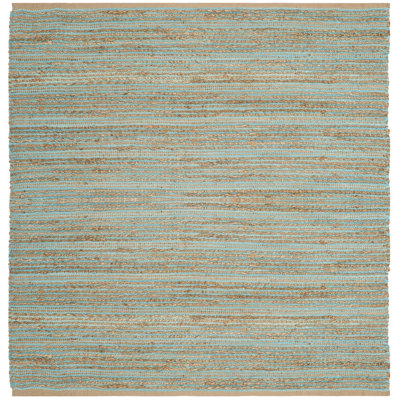 Winthrop Hand Woven Jute/Cotton Striped Rug in Aqua