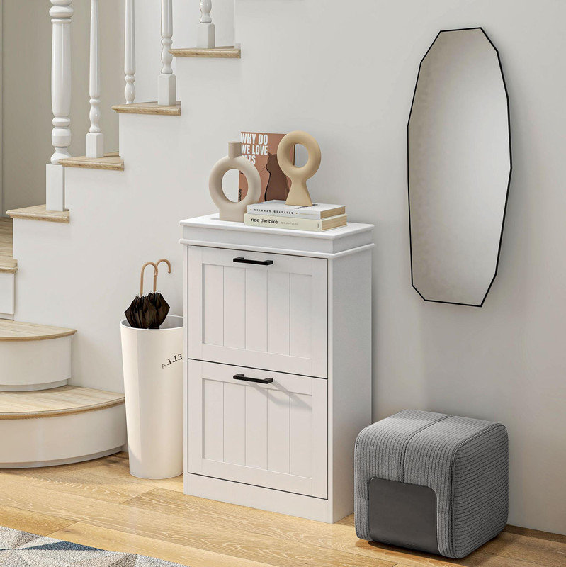 Slim Hallway Shoe Storage Cabinet with Adjustable Drawers, Black