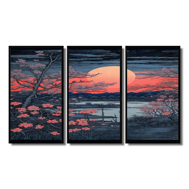 Mona - Ensemble de décoration murale plage et océan, H 28 po x l 36 po x P 1 po, Cadre flottant noir