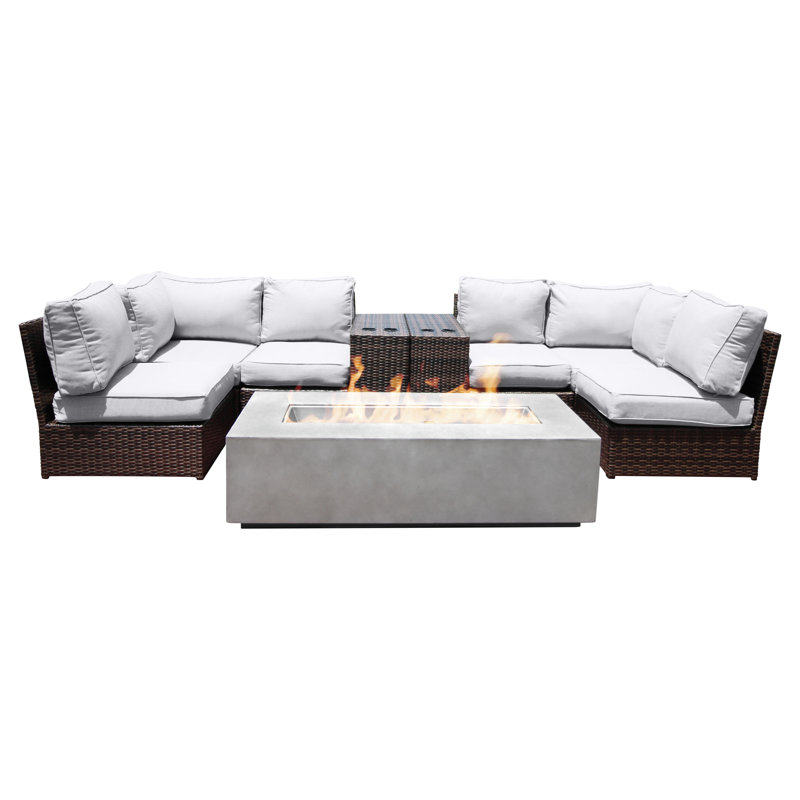 Ensemble de conversation modulaire avec coussins Sunbrella 9 pièces Denora, Brun