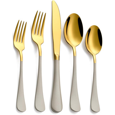 20-Pieces Gold Stainless Steel Off White Handle Flatware Set