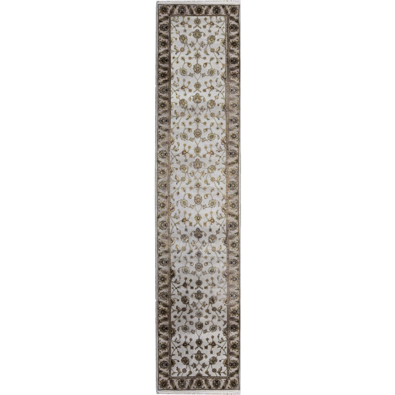 Hand-Knotted High-Quality Ivory and Cream Runner