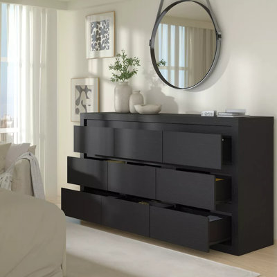 9 Drawer Modern Wooden Dresser with Handleless Design, Wide Storage Chest for Bedroom Living Room Entryway