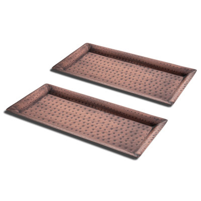 Plateau de service de meuble-lavabo en métal martelé à la main, cuivre antique (ensemble de 2)