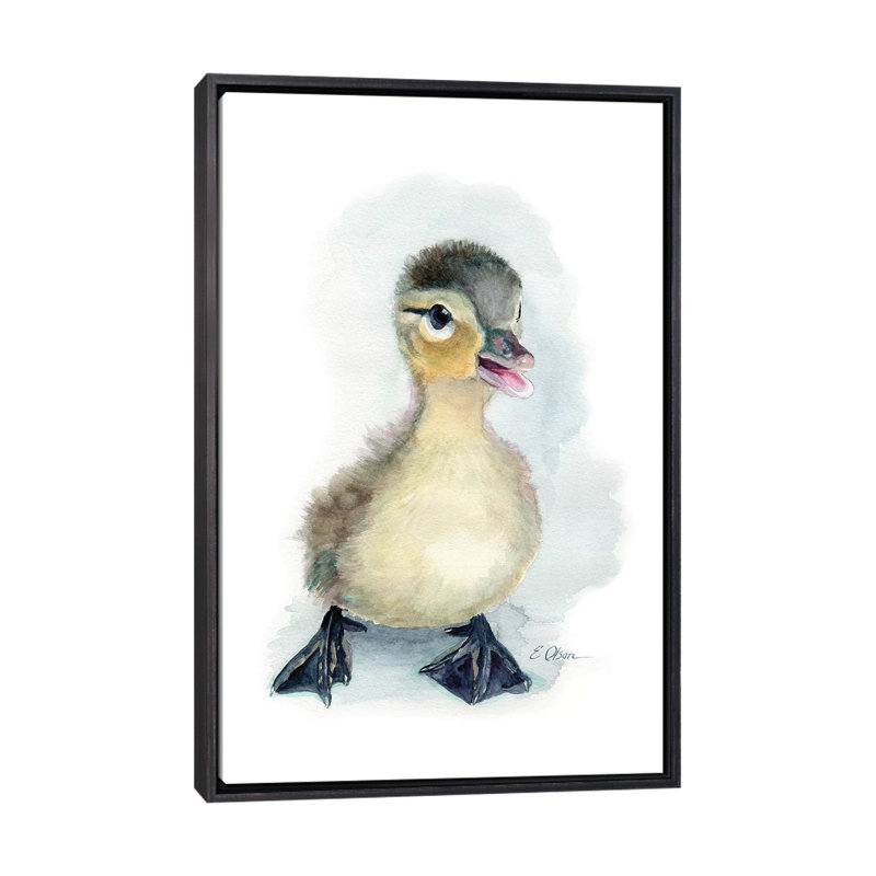 «Baby Duckling», reproduction d'art, Toile avec cadre noir patiné, Pas de tapis, H 26 po x l 18 po x 1,5 po
