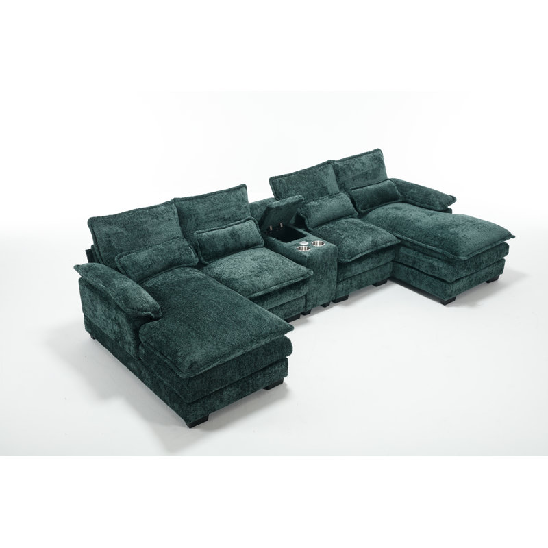 Canapé modulaire en U avec tissu chenille et console intégrée