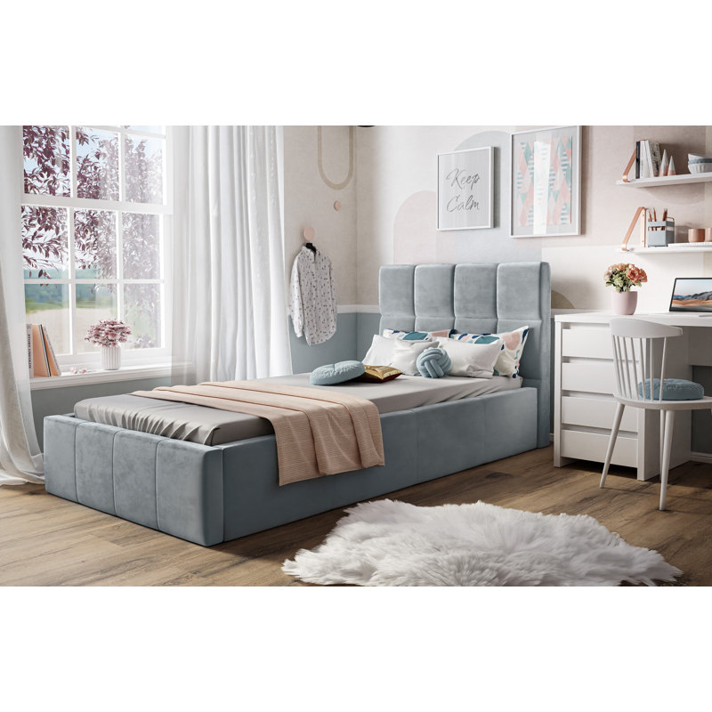 Adorn Upholstered Ottoman Storage Bed, Light Blue, European Single (90 x 200cm)