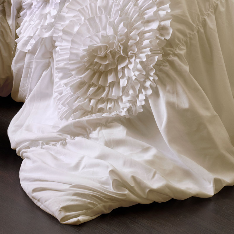 Ivory Microfiber Floral 3-Piece Comforter Set