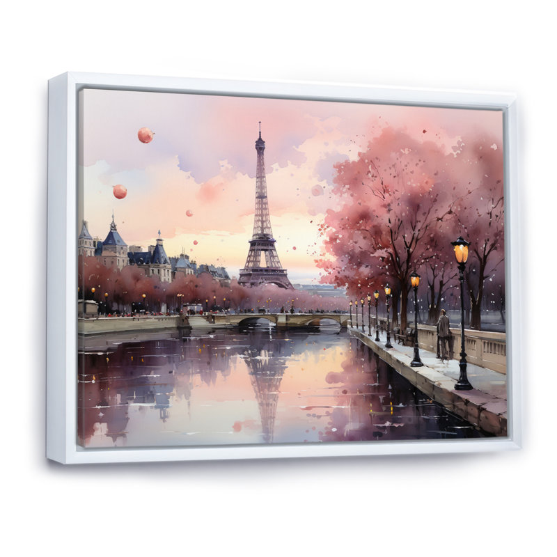 «Pink Twilight Rendezvous In Paris II», impressions sur toile de parcs d'attractions, Blanc, H 30 po x l 40 po