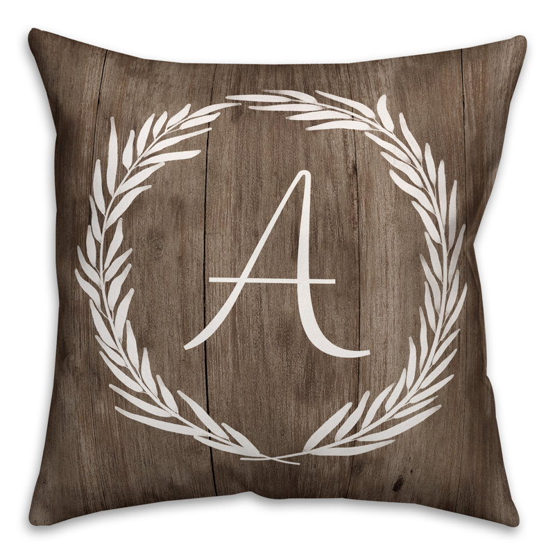  Wreath Initial Throw Pillow, A