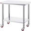 Table de travail 36 x 24 pouces en acier inoxydable avec 4 roues pour la cuisine - 3 tablettes réglables et structure commerciale stable