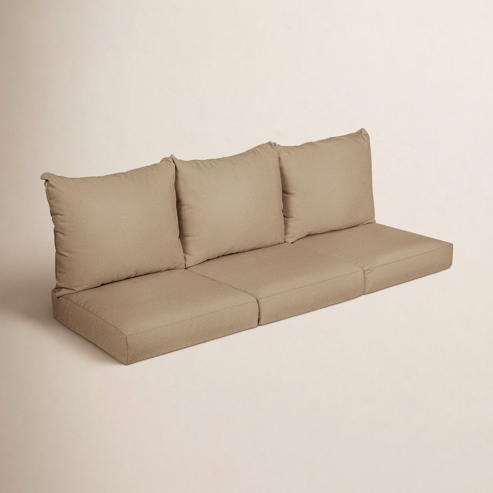 3 Piece Outdoor Sofa Cushion with Boucle Performance Fabric, Beige