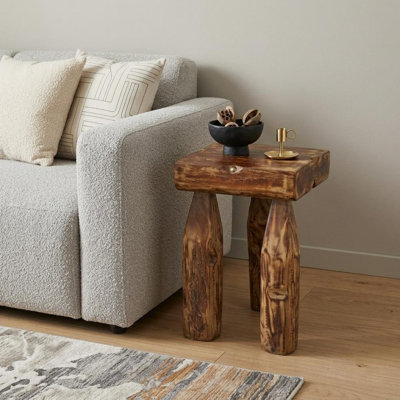 Table de bout carrée en bois récupéré brun vieilli 24 po